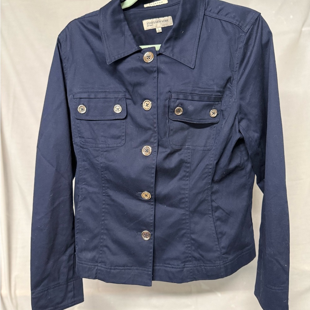 Jones New York Blue Jean Jacket Fitted Tailored Design